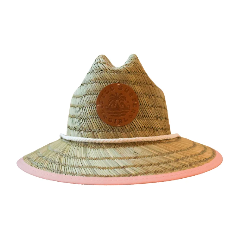 surf clothing for greater wave-catching efficiency-Little Surfer Girl Pink Straw Hat