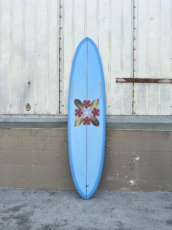 best surfboards for competition-LOVE MACHINE | 7'4" THICK LIZZY BLUE FLOWERS SURFBOARD