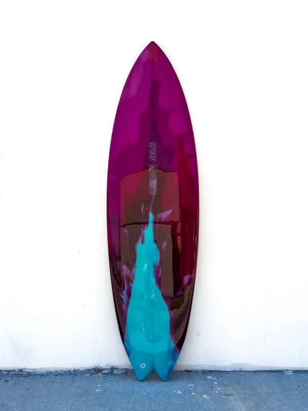 surfboards for aggressive surfing-Nuevo Camino | 5'9” Talladega Twin Abstract Crimson Polished Surfboard