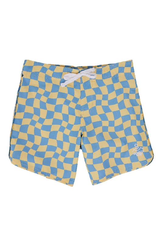 surf clothing with lightweight fabric for hot days-Seaesta Scallop Retro Flare Boardshort / Wavy Checks / Banana / Boardshorts