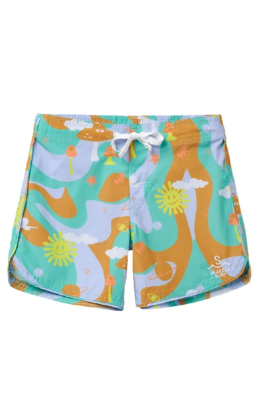 surf clothing for greater warmth in cooler waters-Seaesta Scallop Retro Flare Boardshort / Sunshine Space / Honey / Boardshorts