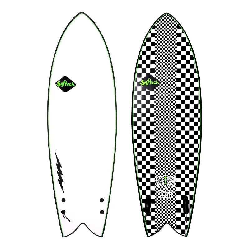 surfboards for responsive performance-Softech Kyuss King Rocket Fish Soft Surfboard - White/Checkered