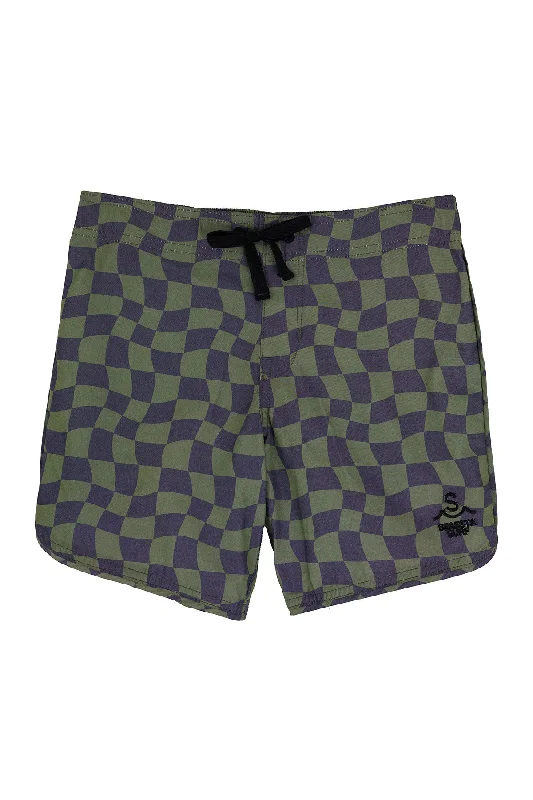 surf clothing for better fit and flexibility-Seaesta Scallop Retro Flare Boardshort / Wavy Checks / Pine / Boardshorts