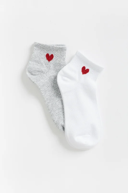 surf clothing for lightweight travel-Lola Heart Quarter Socks 2 Pack