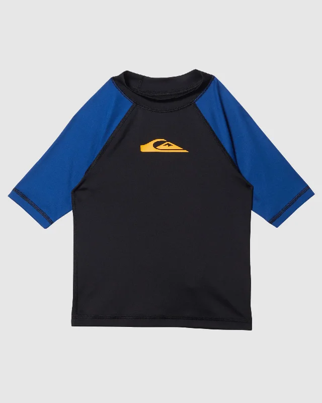 surf clothing with breathable materials for heat-Boys 2-7 Everyday Short Sleeve UPF 50 Rash Vest