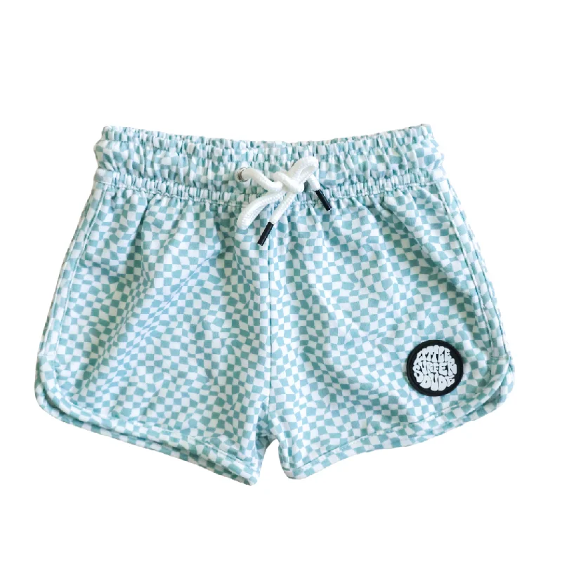 surf clothing for fun and performance at the beach-Blue Checkered Cotton  Lounge Shorts