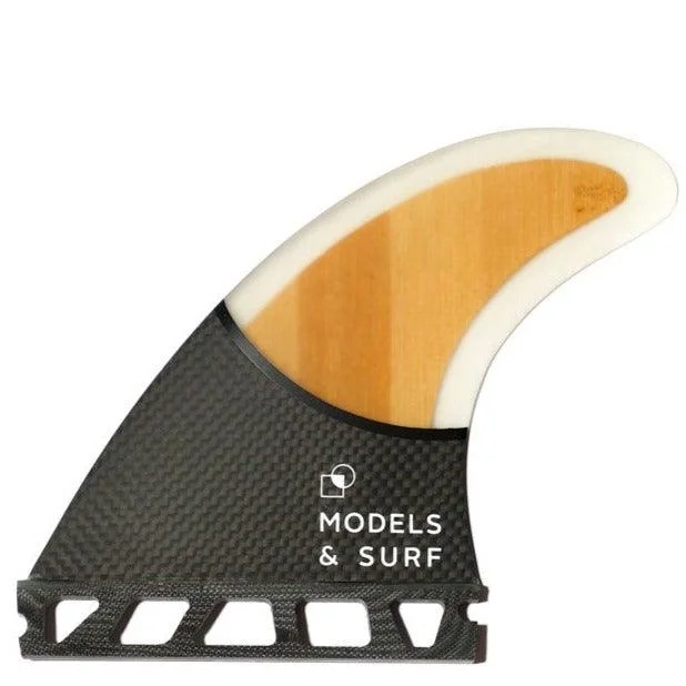 surfboard fins with flexible base for easier movement-Compatible Future Fins - The Hybrid - Thruster / Carbon-Light Wood